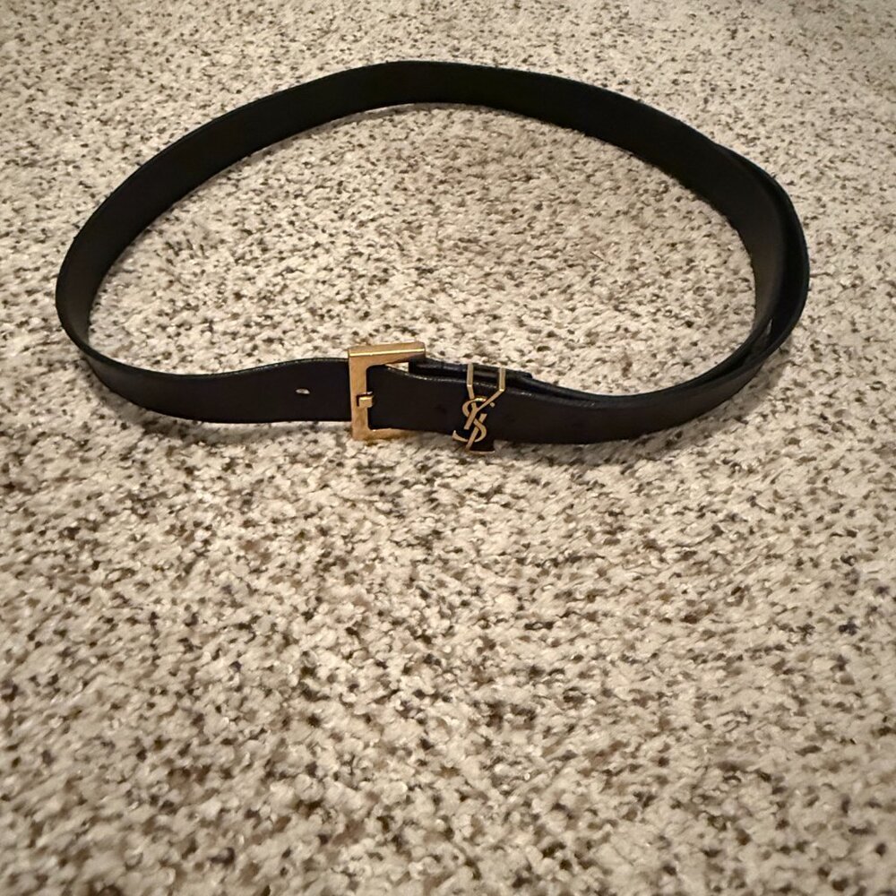 YSL | Cintura Box Monogram Leather Belt | Nero/Gold | Size: 90 (36") - Picture 11 of 15